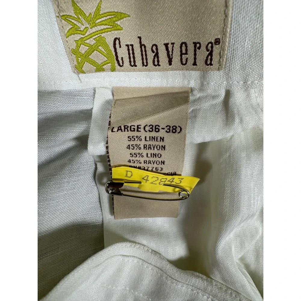 Cubavera Mens Large White Linen Blend Drawstring Elastic Waist Relaxed Pants